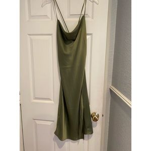 Satin cowl slip dress- OLIVE size small. Brand new, never worn.